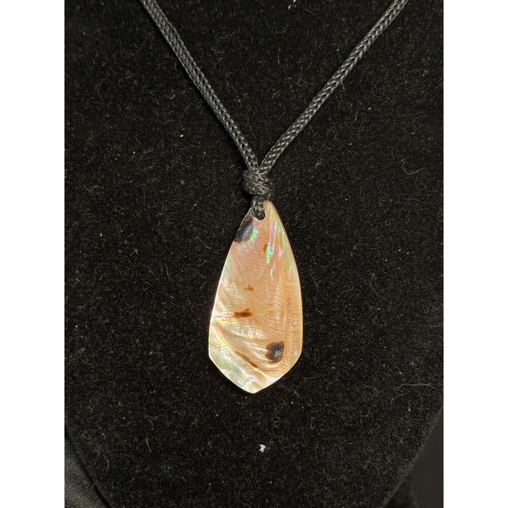 Mother of Pearl Pendant Necklace Iridescent MOP on Black Fiber Cord